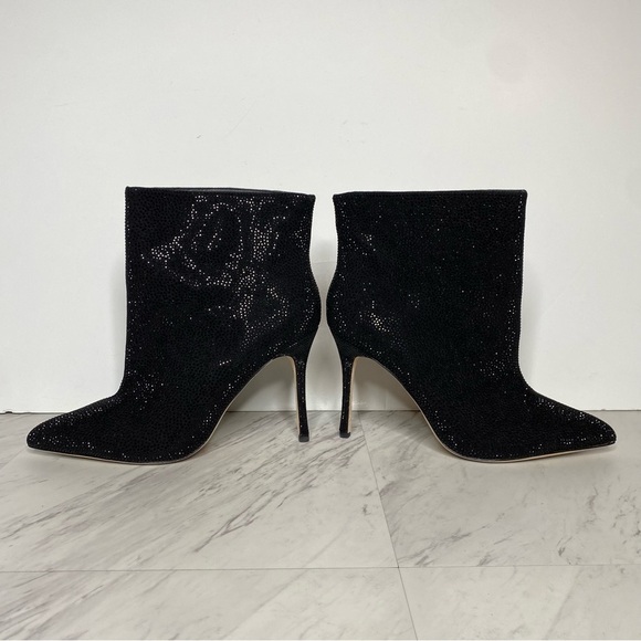 L’agence Mariette Pointy Toe Black Rhinestone Heeled Bootie 9 1/2 - Picture 8 of 15